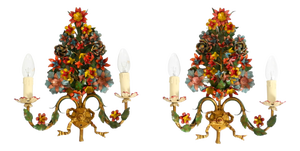 Vintage Hand-Painted and Gilded Metal Wall Lamps by Hans Möller, 1960s, Set of 2