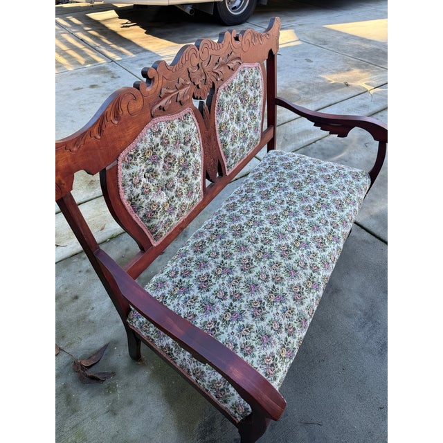 Rose Victorian Bench Antique Settee For Sale - Image 8 of 8