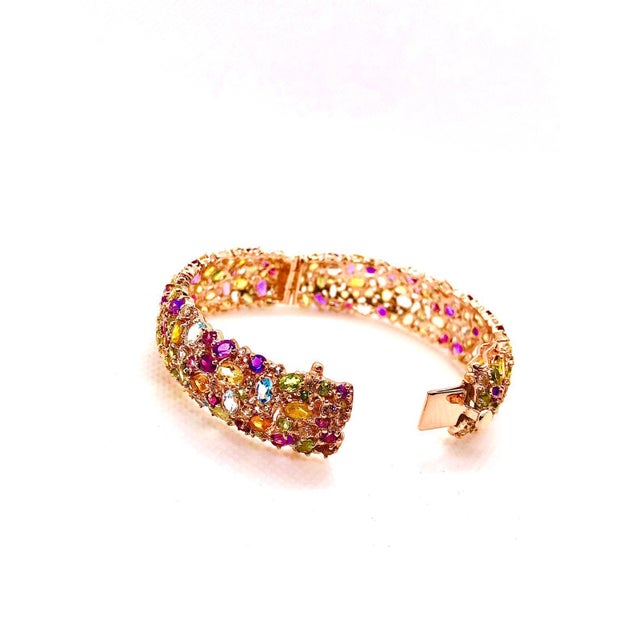 English Bochic “Capri” Vintage Amethyst, Aquamarine & Citrine Bangle Set In 18K Gold & Silver For Sale - Image 3 of 8