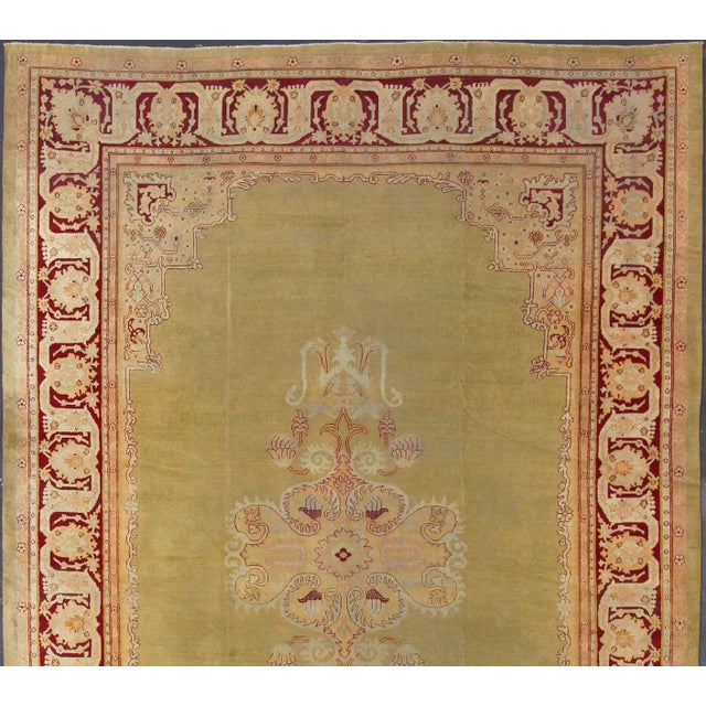 Indian Large Antique Green Indian Amritsar Carpet With Hints of Deep Red 13'2 X 18'0 For Sale - Image 3 of 12