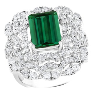 6.5 Carat Green Tourmaline & 4.2 Carat Diamond Cocktail Ring 18 Karat White Gold For Sale