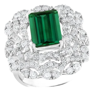 6.5 Carat Green Tourmaline & 4.2 Carat Diamond Cocktail Ring 18 Karat White Gold