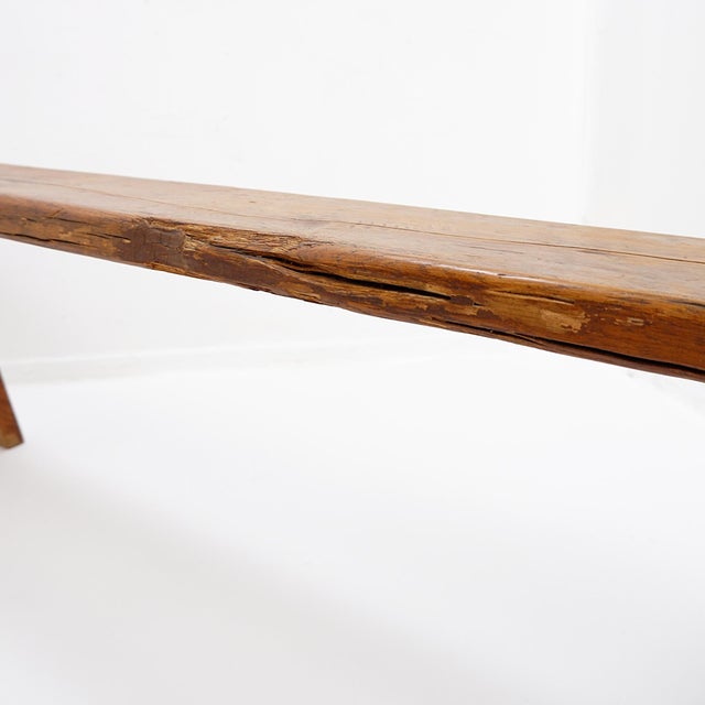 Rustic Wood Farmhouse Bench with Trestle Legs, 1960s For Sale - Image 15 of 18
