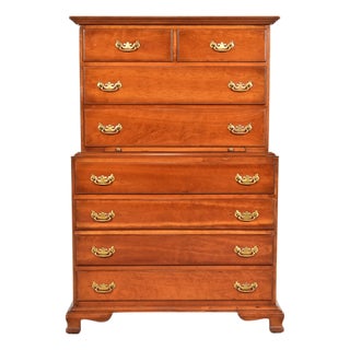 L. & J. G. Stickley Georgian Solid Cherry Wood Eight-Drawer Highboy Dresser, 1957 For Sale