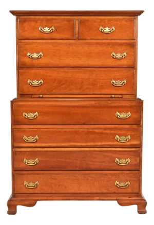 L. & J. G. Stickley Georgian Solid Cherry Wood Eight-Drawer Highboy Dresser, 1957