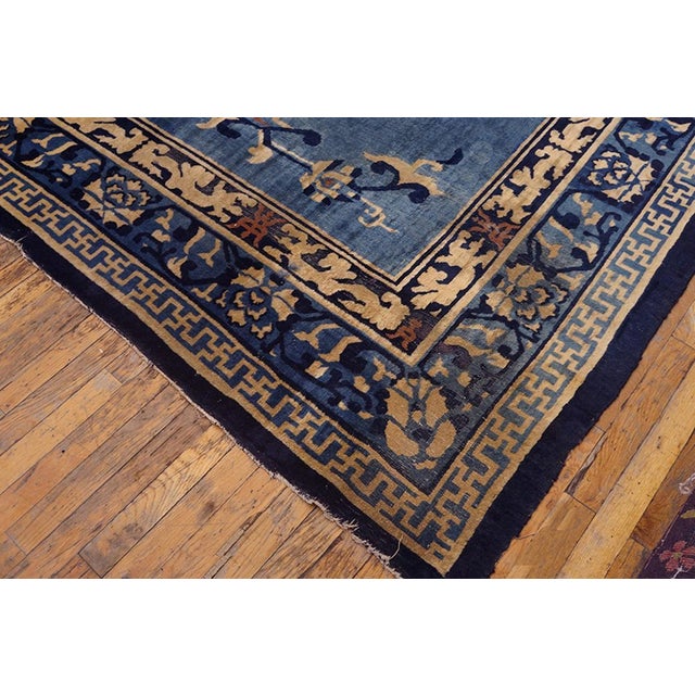 1920s Royal Blue Medallion Floral Antique Chinese Rug 14'6" X 20'2" Handknotted Wool Carpet For Sale - Image 4 of 5