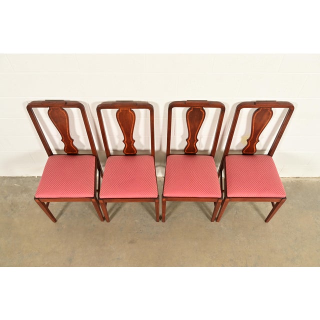 1940s Baker Furniture Style Federal Inlaid Mahogany Dining Chairs, Set of Four For Sale - Image 5 of 12