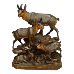 Fine Carved Wood Chamois Family by Ernst Heissl Ca. 1900