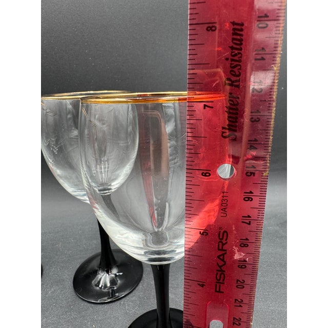 1970s French Stemware by Luminarc Black Tulip Base Mid Century Wine Glasses, Made in France- Set of 4 For Sale In Dallas - Image 6 of 6