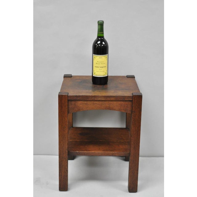 Antique Arts & Crafts Mission Oak Stickley Style 2 Tier Plant Stand Side Table. Circa Early 20th Century. Measurements:...
