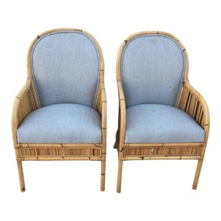 Pair of Henry Olko Henry Olko for Willow & Reed Tait Pair of Side Chairs. Bamboo, Willow and Upholstery. For Sale