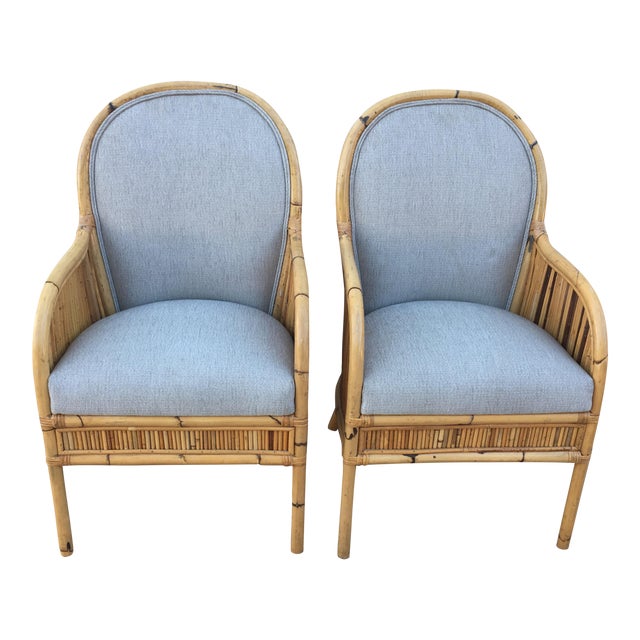 Pair of Henry Olko Henry Olko for Willow & Reed Tait Pair of Side Chairs. Bamboo, Willow and Upholstery. For Sale