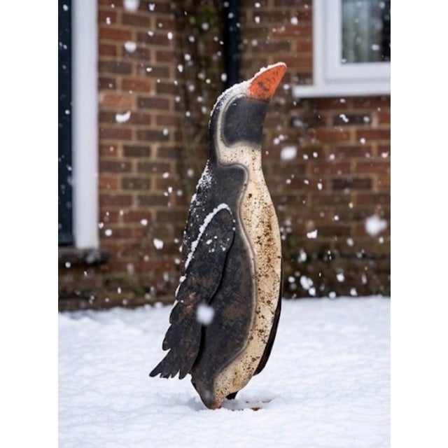 Vintage Folk Art Painted Sheet Metal Penguin Garden Statue For Sale - Image 12 of 12