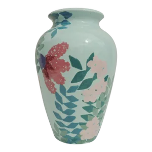 Vintage C1988 Kay Hays Bynum & Richard Frideaux Hand Painted Light Blue Floral Vase