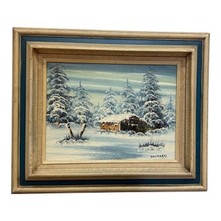 50's Vintage Winter Landscape Oil on Canvas For Sale