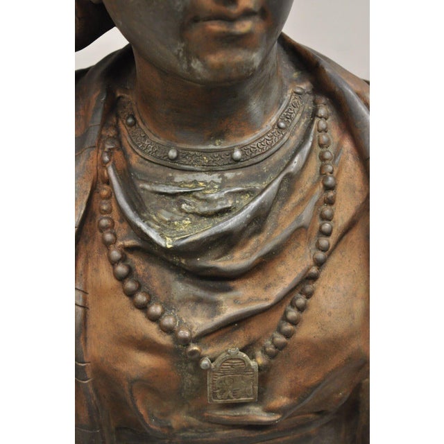 19th Century Antique E. Rousseau Cast Spelter Metal French Maiden Woman Bust Sculpture For Sale - Image 4 of 12