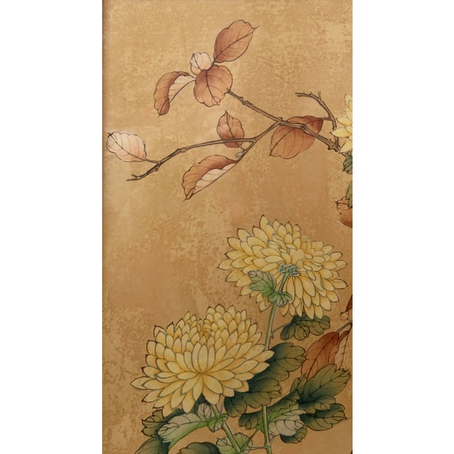 Vintage Chinese Tempera on Silk Painting – Swallow and Chrysanthemums – For Sale - Image 9 of 12