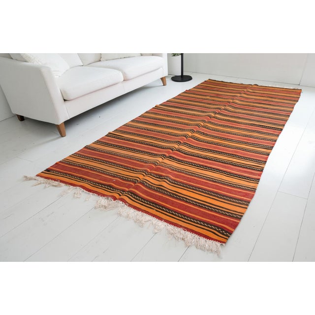 Textile Mid 20th Century Tribal Striped Rug - Bohemian Home Decor Flatweave For Sale - Image 7 of 10