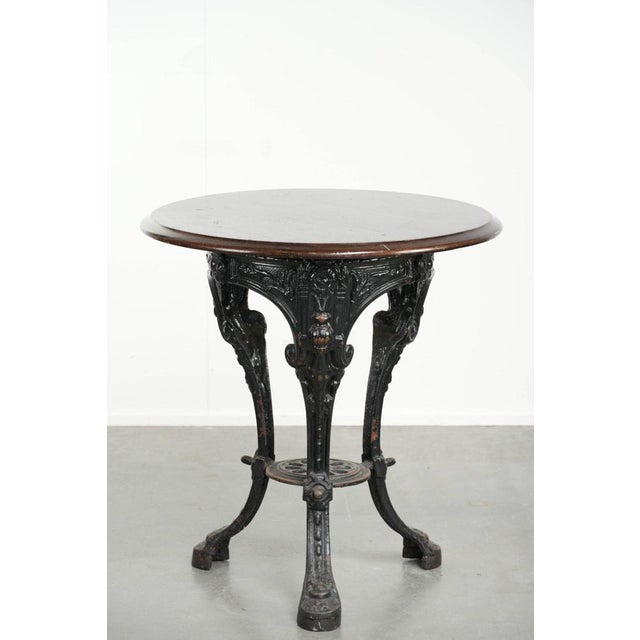 Antique English Side table with Cast Iron Base and Round Wooden Tabletop For Sale - Image 3 of 12