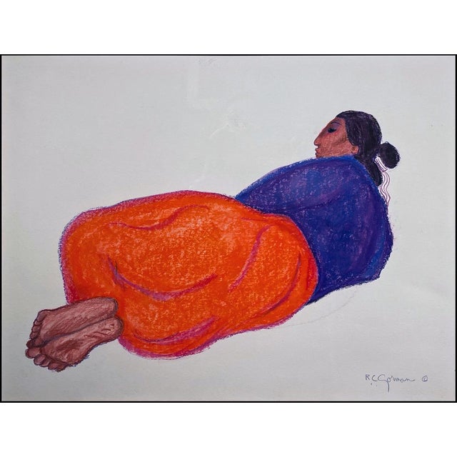 Impressionist 1990s r.c Gorman Untitled Reclining Woman Pastel Drawing Framed For Sale - Image 3 of 5