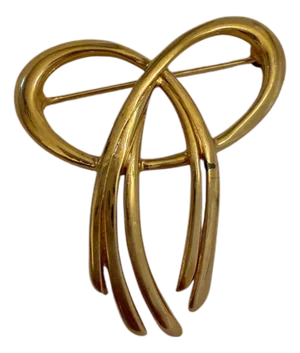 Mid 20th Century Crown Trifari Gold Ribbon Bow Pin Brooch