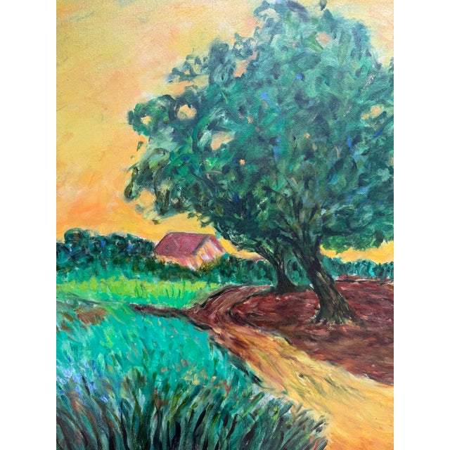 Wood Vintage Van Gogh-Style Impressionist Landscape Oil on Canvas Painting For Sale - Image 7 of 17