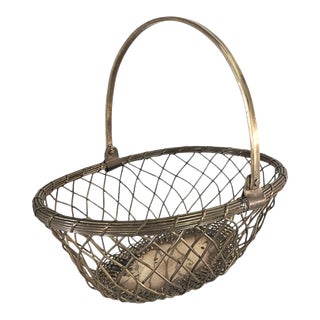 Mid-Century Solid Brass Wire Basket by Gatco, Made in India, 10.375" For Sale