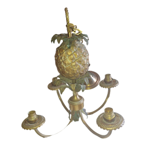 1930's French Art Deco Gilt & Patinated Bronze "Pineapple" Chandelier by Maison Charles