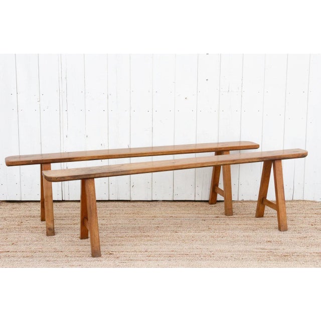 Farmhouse Pair of Antique French Fruitwood Benches For Sale - Image 3 of 13