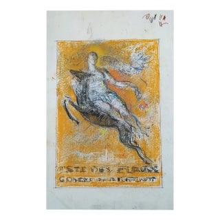 Henri Fehr, Préparation d'affiche: Fête des fleurs, Genève, Pencil & Pastel on Paper For Sale