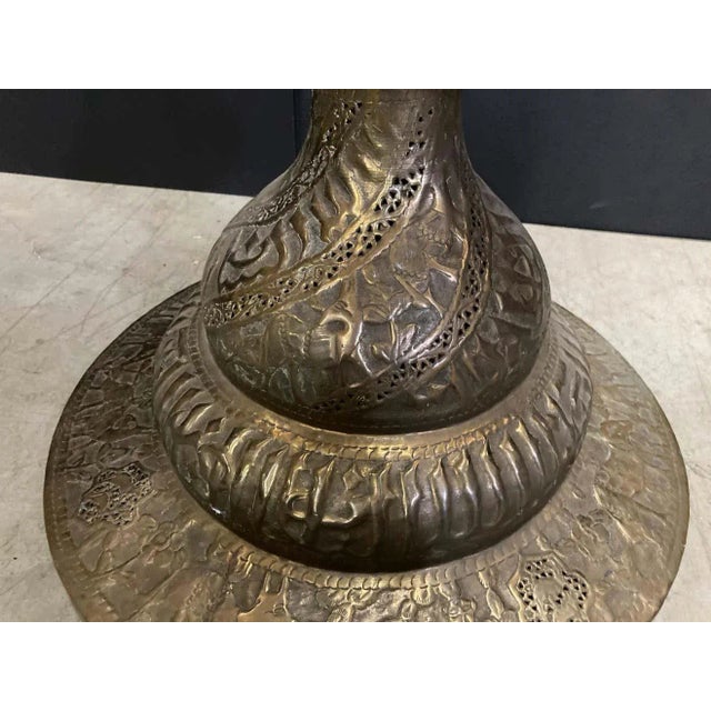 Islamic Arabian Moorish Brass Jardiniere on Stand For Sale - Image 11 of 13