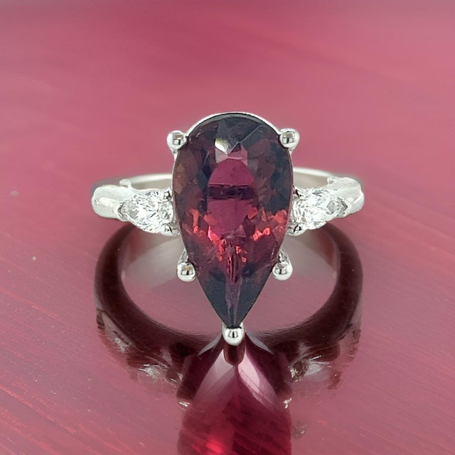 Natural Tourmaline Diamond Ring Size 7 14k W Gold 4.8 TCW Certified For Sale - Image 16 of 18