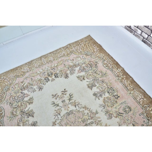 Art Deco 1960s Pastel Muted Pink & Brown Color Decorative Hand Made Rug For Sale - Image 3 of 11