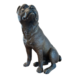 Large Vintage Staffordshire Terrier–Style Seated Dog Sculpture – 20” H – Bronzed Finish