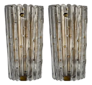 Carl Fagerlund, Textured Glass, Brass, Large Wall Sconces, Sweden, 1940s