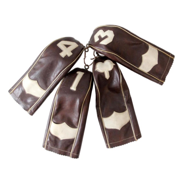 Vintage 1950s Golf Club Head Covers Set of 4 Brown and Cream For Sale