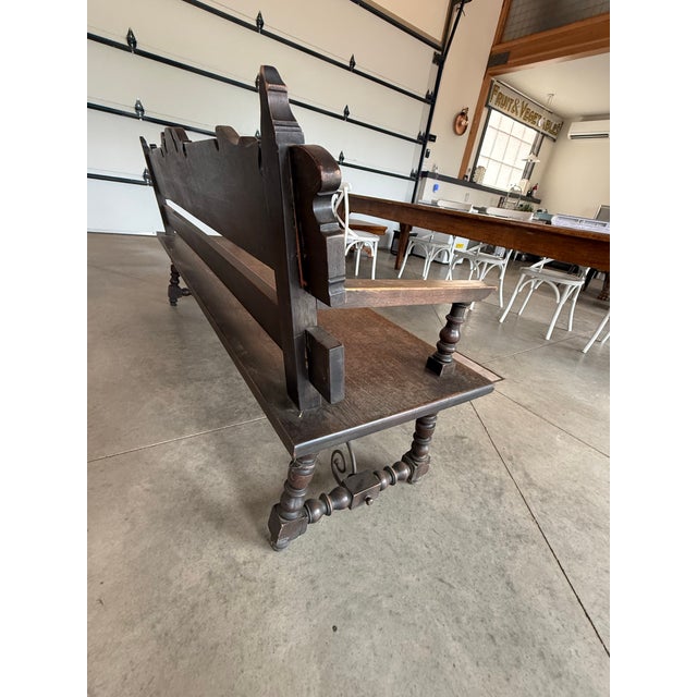Antique Spanish Renaissance Revival Wood Hall Bench For Sale - Image 9 of 12