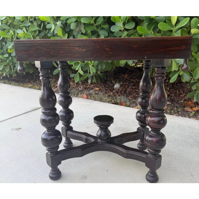 Spanish Vintage Spanish Colonial Revival Tile-Top Side Table With Turned Spool Leg For Sale - Image 3 of 4