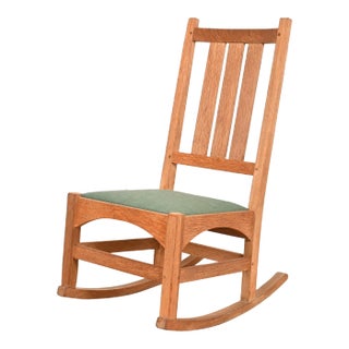 Gustav Stickley Mission Oak Arts & Crafts Sewing Rocking Chair, Circa 1900 For Sale