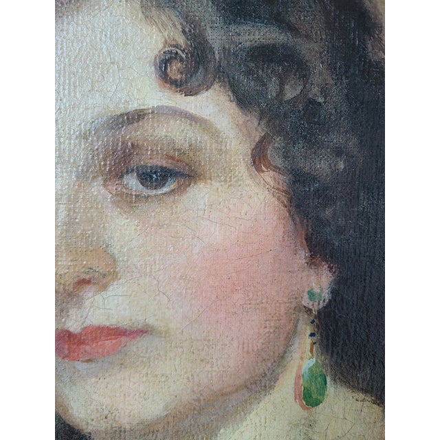 1930s Charles J. Bensco Antique 1930's Oil Painting Portrait of a Los Angeles Woman For Sale - Image 5 of 16