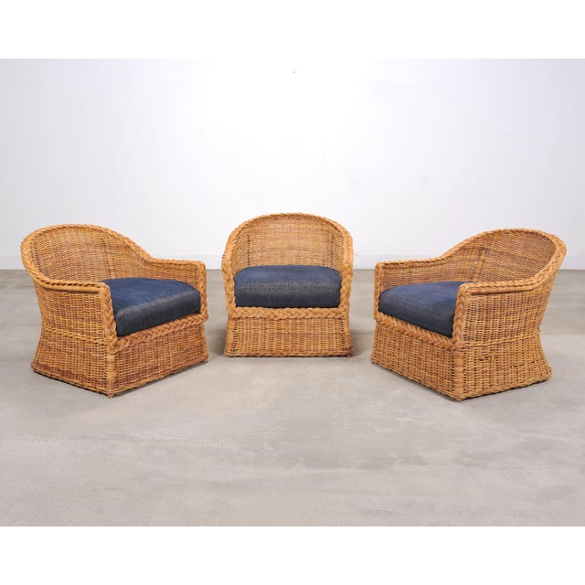 Contemporary Set of Three Bielecky Brothers Rattan and Wicker Lounge Chairs For Sale - Image 3 of 18