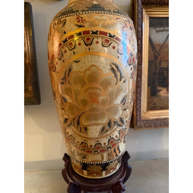 Chinese Vintage Chinese Satsuma Style 23.5" Porcelain Vase on Stand For Sale - Image 3 of 12