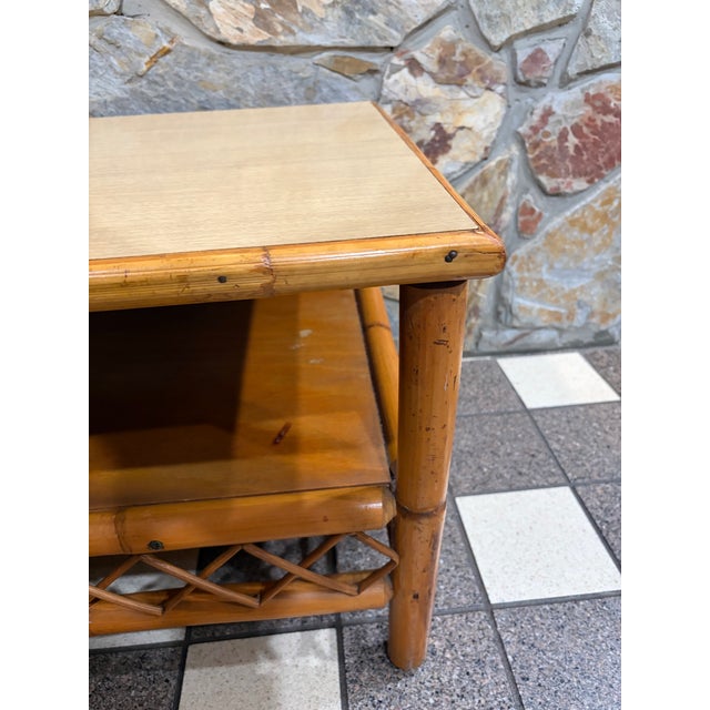 Vintage Bamboo Coffee Table With Formica Top and Wood Shelf For Sale - Image 4 of 7