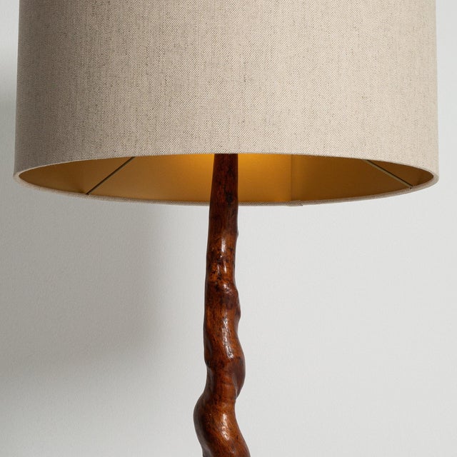 Jacobean 1960-1969 France Rich Walnut Brown Carved Walnut Floor Lamp For Sale - Image 3 of 11