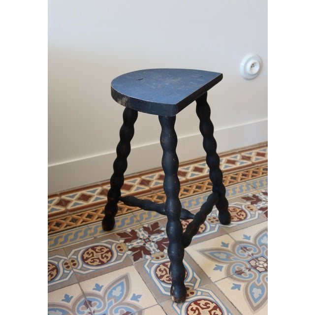 Antique Tripod Stool in Turned Wood with Half-Moon Seat, 1960s For Sale - Image 6 of 6