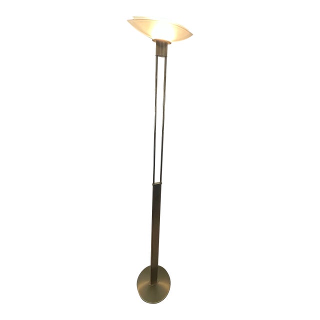 Vintage Holtkötter Leuchten 2517/1 *P1 Torchiere Floor Lamp - Brass & Venetian Glass For Sale