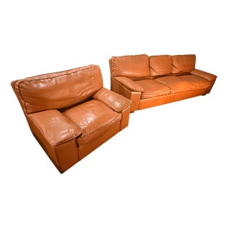 Leather Sofa and Armchair, 1970s, Set of 2 For Sale