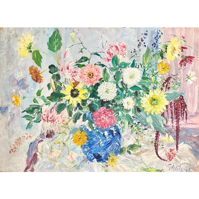 Samuel Rothbort, Large Bold Modernist Floral Bouquet Impasto Oil Painting Flowers Samuel Rothbort, c.1940's-1950's For Sale