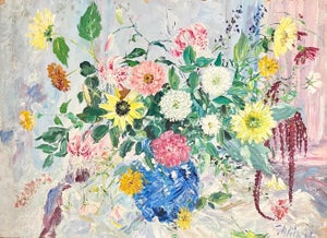 Samuel Rothbort, Large Bold Modernist Floral Bouquet Impasto Oil Painting Flowers Samuel Rothbort, c.1940's-1950's
