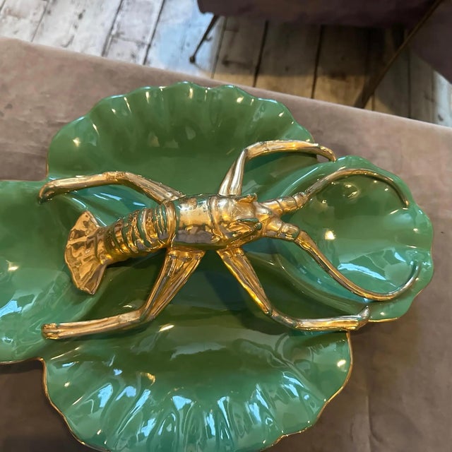 1950s Green and Gold Ceramic Centerpiece by Maioliche Artistiche Sestesi For Sale - Image 13 of 14